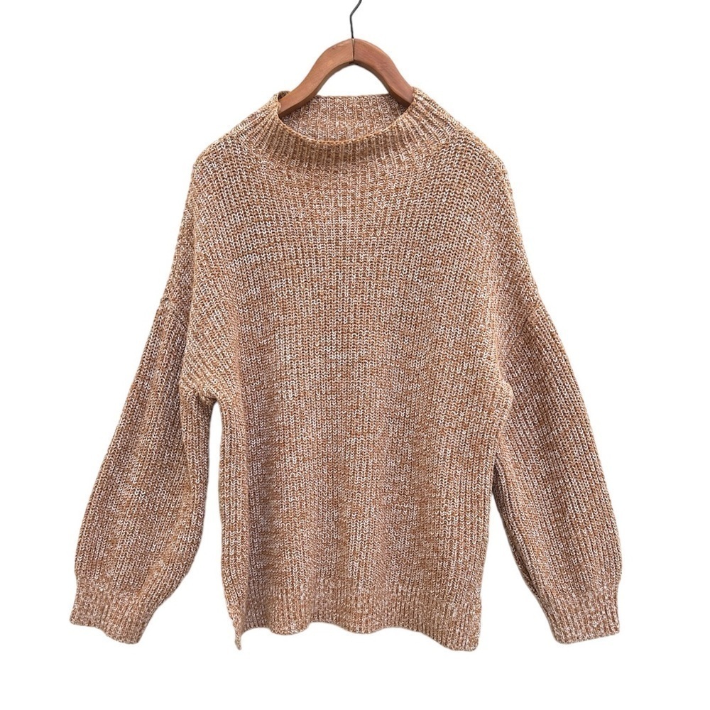 Cupcakes & Cashmere Mock Neck Marled Knit Brown Neutral Sweater, Size Large